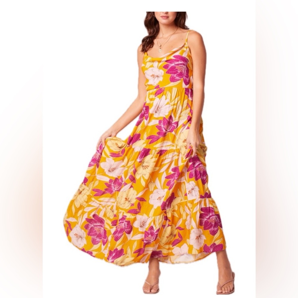 Band of the Free Lovescape Gold Floral Cowl Neck Maxi Dress, NWT size XS - Picture 5 of 6